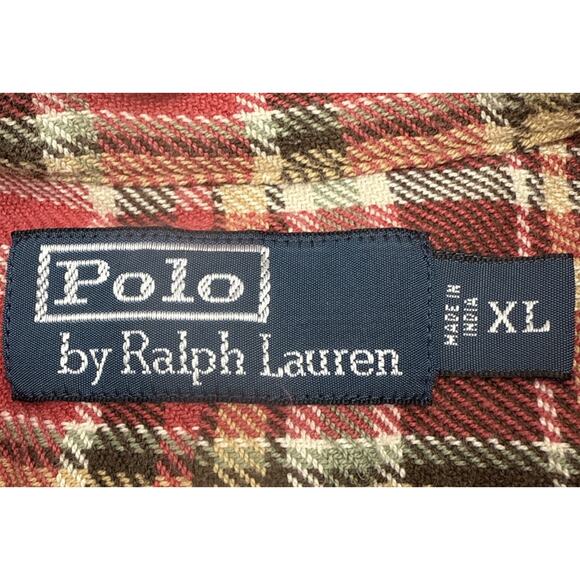 Polo Ralph Lauren Madras Shirt Men's XL Red Plaid Madras Elbow Patch Button‎ Up - Picture 2 of 5